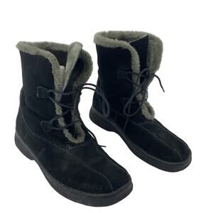 Bass Black Leather Warm Fluffy Lined Suede Snow Boots Size 8, Women's Preowned